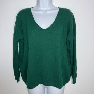 Absolut Cashmere 100% Cashmere Green V-Neck Sweater Womens Size S Oversized